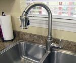 Stainless steel single handle pull-down kitchen faucet from Danze.