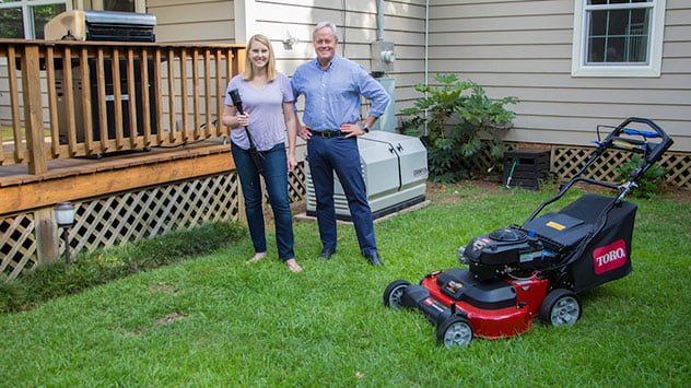 Chelsea Lipford Wolf and Danny Lipford prep for summer with the Toro TimeMaster lawn mower, NuTone Haven mosquito-repelling fixtures, and Champion Power Equipment home standby generator. 